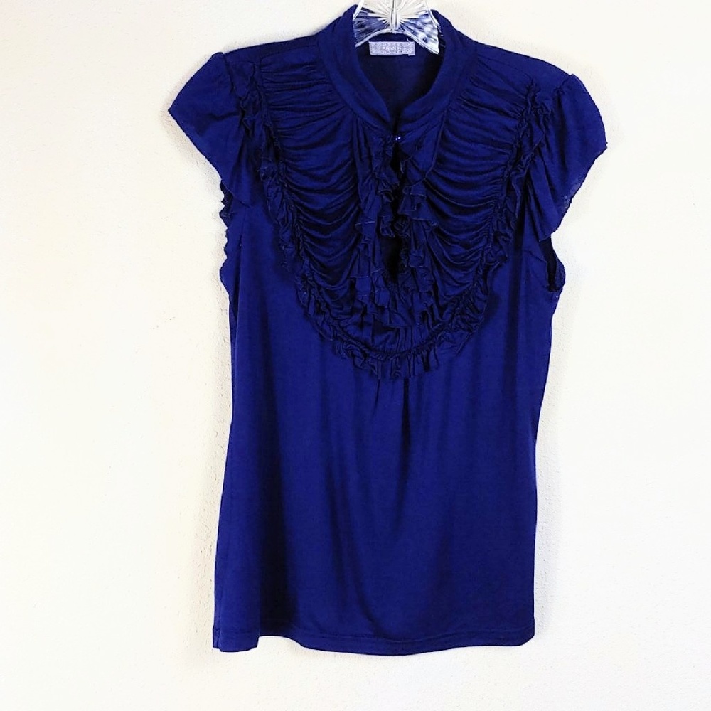 Anthropologie| Aryn K. Ruffled Front Tee Navy B20